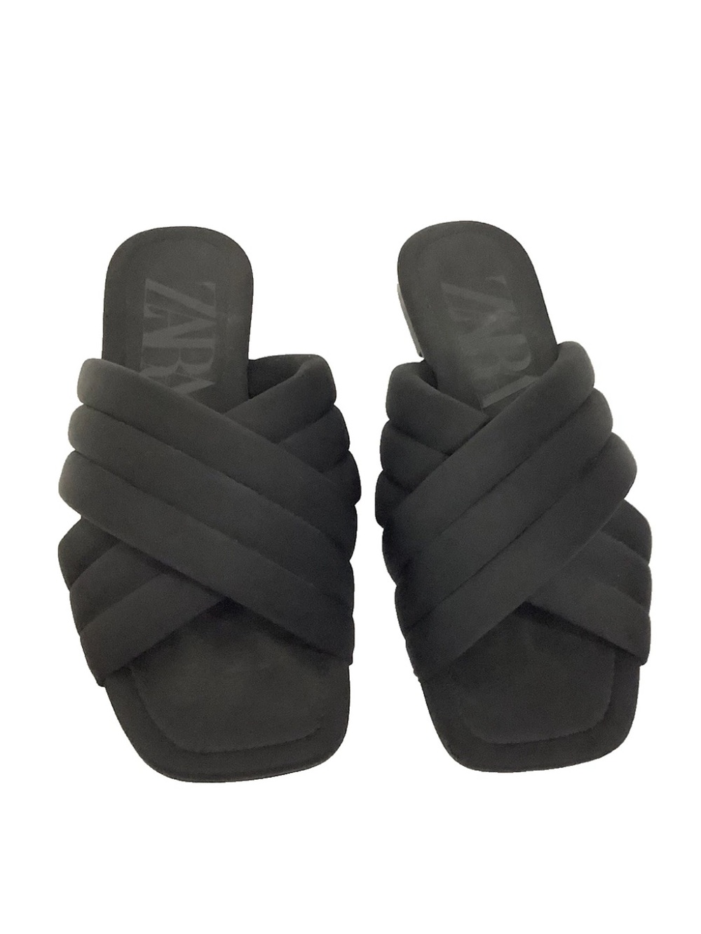 Zara Sz 39 Puffy Criss Cross Slip On Slide Sandals Black Casual Spring Summer